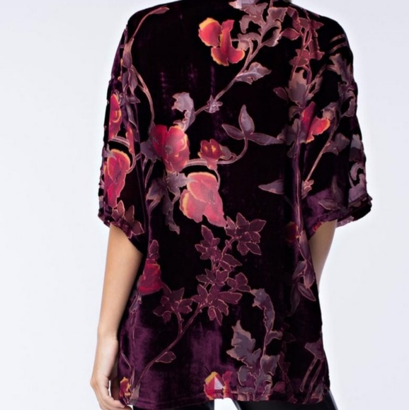 LAST ONE Boutique Honey Punch Velvet Floral Kimono - Picture 4 of 6